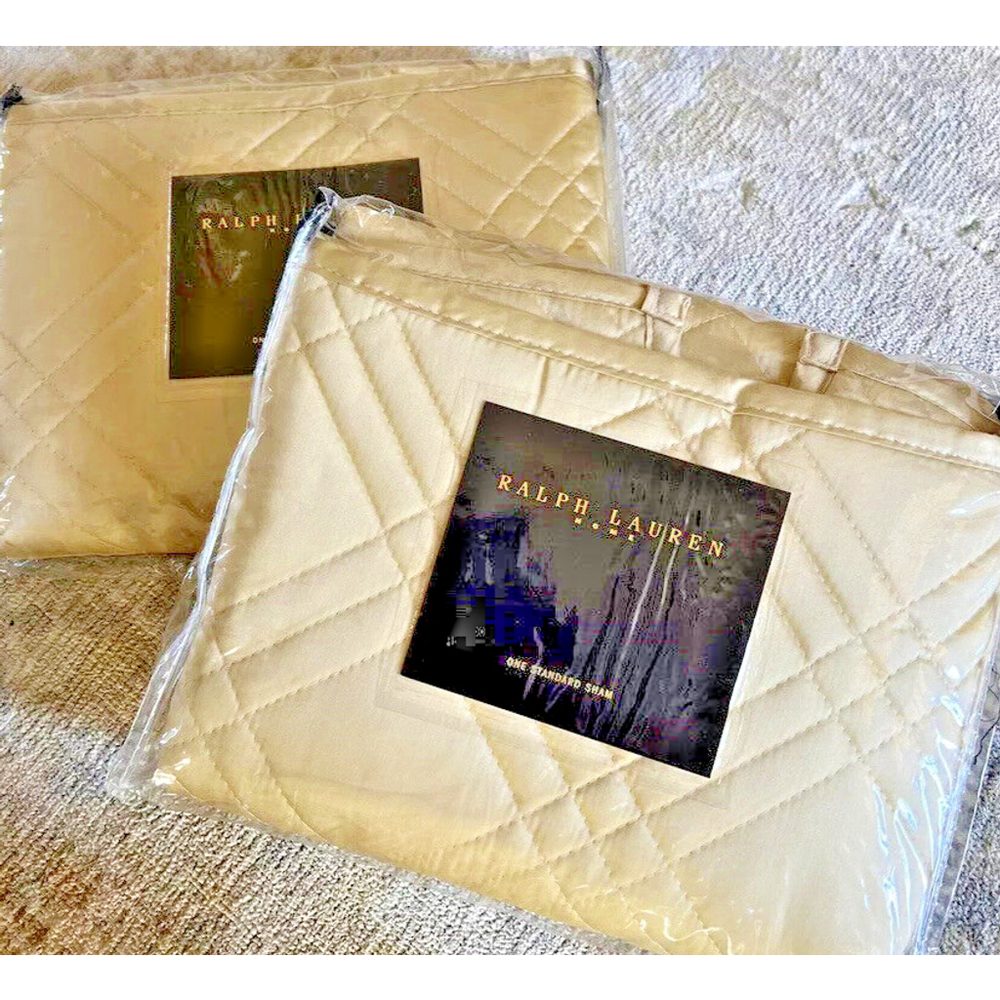 Ralph Lauren Anne Marie Quilt Standard Shams Sateen 2 New Vtg Tulleries Yellow